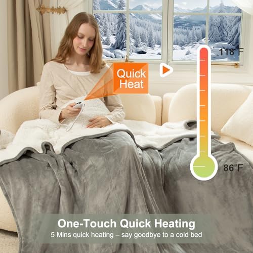 Electric Blanket Full Size, ETL Certified Heated Blanket Full, Grey