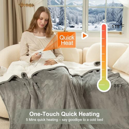 Electric Blanket Full Size, ETL Certified Heated Blanket Full, Grey