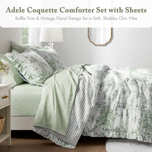 Madison Park Essentials Green Floral Comforter Set with Sheets Queen,7pc