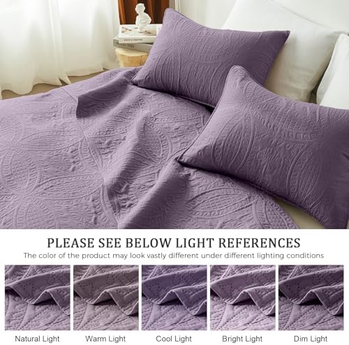akkialla Grayish Purple King/Cal King Quilt Set, Ultrasonic Lightweight Bedspread Coverlet for Modern Minimalist Bedroom, Soft Microfiber Coin Pattern Bedding, 3-Piece (1 Quilt, 2 Pillow Shams)