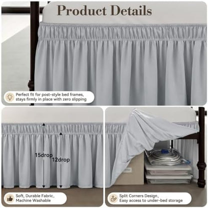 RIMELA Bed Skirt with Split Corners, Full, 15 Inch Drop, Ice Grey