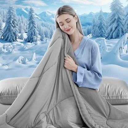 Cooling Comforter Queen Size for Hot Sleepers，68″x90″, Light Grey