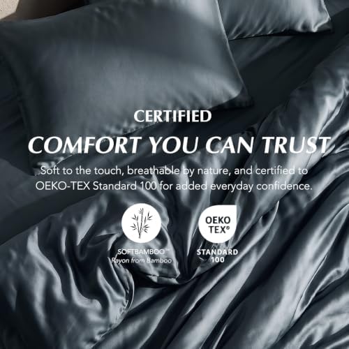 EverGrace 100% Rayon from Bamboo Duvet Cover Set, King Size, Midnight Blue