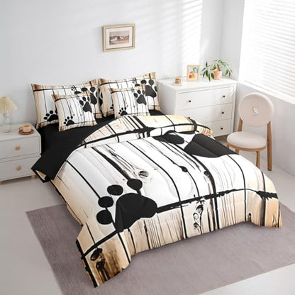 Erosebridal Bear Paw Print Bed in A Bag with Sheets Full Vintage Wooden Boards 7 Piece Comforter Set Woodland Wildlife Bedding Set for Kids Boys Girls,Rustic Farmhouse Bedding Comforter Sets