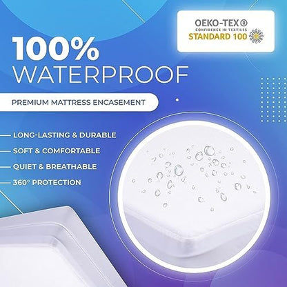 PlushDeluxe Twin Size Premium Mattress Encasement - Zippered Waterproof, Bedbug Proof Design, 6-Sided Protection - Hypoallergenic Cotton Terry Fabric 12-15" Depth