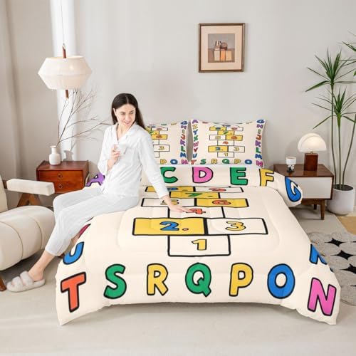 jejeloiu Alphabet ABC Bedding Set Soft for Boys Girls, Number Learning Comforter Set Toddler Size Colorful Educational Duvet Quilt Microfiber Bedroom Decor 2 Pcs with 1 Pillow Cases