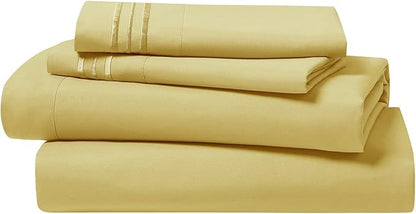 Clara Clark Bed Sheets, Premier 1800 Series 4 Piece Bed Sheet Set, Deep Pocket, Wrinkle, Fade, Stain Resistant, Luxury Soft Bedding Sheets & Pillowcases, Full, Custard Mellow