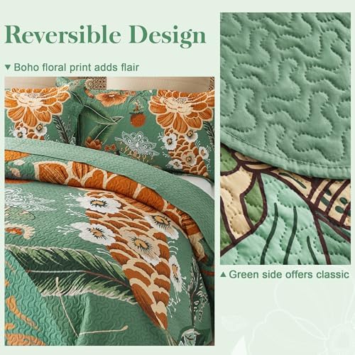Tyrot 3 Piece Sage Green Butterfly Full/Queen Quilt Bedding Sets