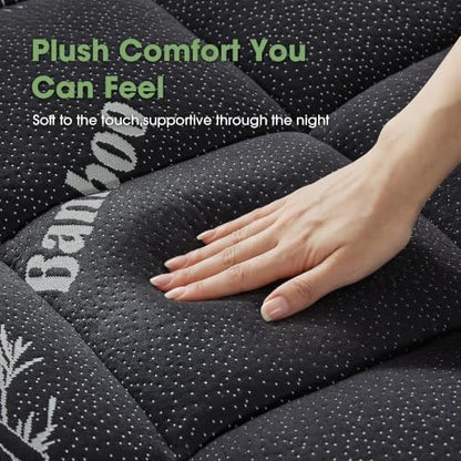 Mattress Pad Twin XL Size, Cooling Pillow Top Mattress Topper, Ultra Soft Viscose Made from Bamboo, Breathable for Hot Sleepers, Deep Pocket 8"-20", Black