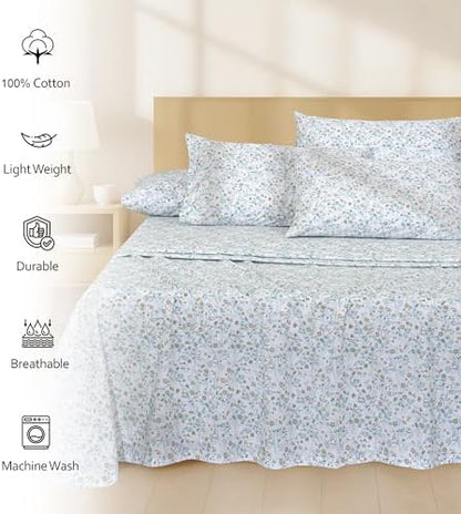 RUVANTI 100% Cotton Twin Sheets, Percale Twin Sheet Set, Fleur & Field