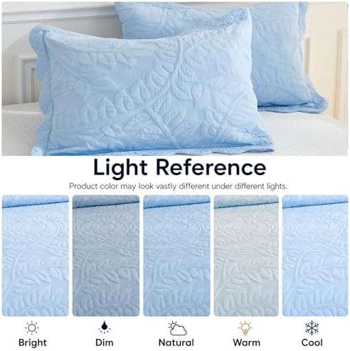 MarCielo 3-Piece 100% Cotton Oversized Bedspread Lightweight Quilt Coverlet Embroidery Farmhouse Bedding Set T0 (Light Blue, Oversized King (118"x106"))