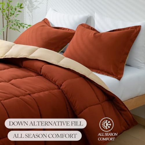 HIG 3pc Terracotta Queen Size Bedding Comforter Set Duvet Insert Blanket