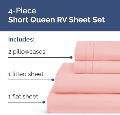 Short Queen Size 4 Piece Sheet Set - RV Short Queen, Soft, Breathable & Cooling Bed Sheets Set with Deep Pockets - Hotel Luxury Bedding for Women, Men, Kids, Teens, Boys & Girls - Oeko-Tex - Baby Pink