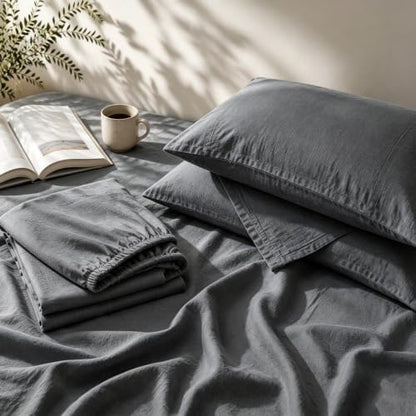 MEISHANG 100% French Linen Sheets California King,4 Pcs,16" Deep Pocket