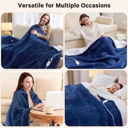Heated Electric Blanket Full, Heating Blanket,72" x 84", Navy Blue