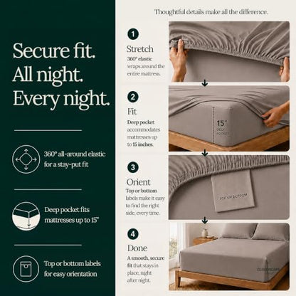 CLOUDSCAPE LINEN Millennium Series 100% Egyptian Cotton Sheets Full,Taupe