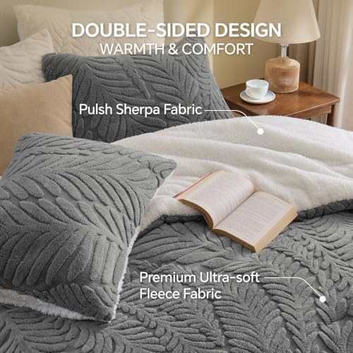 BEDELITE Fluffy Sherpa Twin Comforter Set,Leaf-Grey