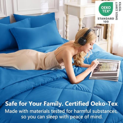 CozyLux Full Comforter Set 82"x86" Royal Blue - 7 Piece Bed in a Bag