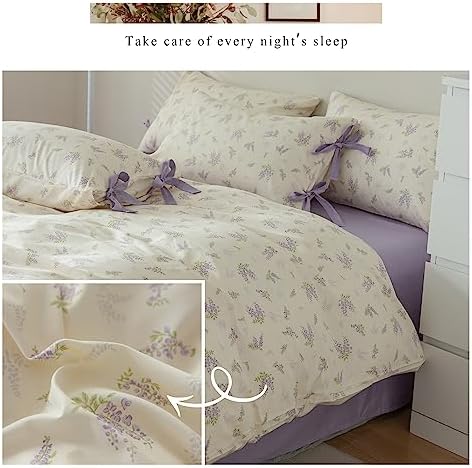 Purple Duvet Cover Set Twin XL 3 Pieces Lavender Flower Duvet Cover Girls Cottagecore Bedding Set 100% Cotton Vintage Floral Comforter Cover Cute Flower Botanical Duvet Cover with Zipper Closure