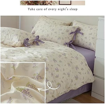 Purple Flower Duvet Cover Twin Soft 100% Cotton Floral Bedding Sets Lilac Floral Comforter Cover Vintage Garden Botanical Duvet Cover Girls Cottagecore Bedding Sets 1 Duvet Cover with 2 Pillowcases