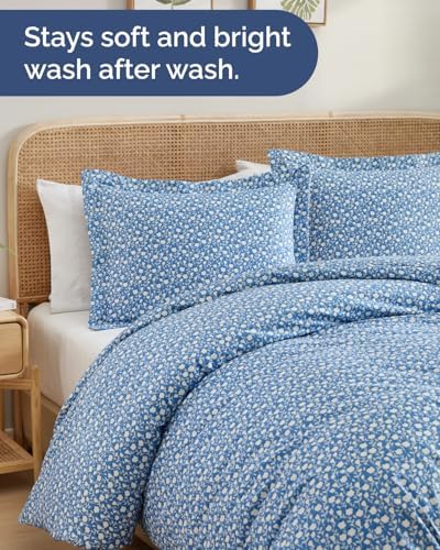 Duvet Cover Queen Size - Soft Floral Duvet Cover - 3 Piece - Bluefield
