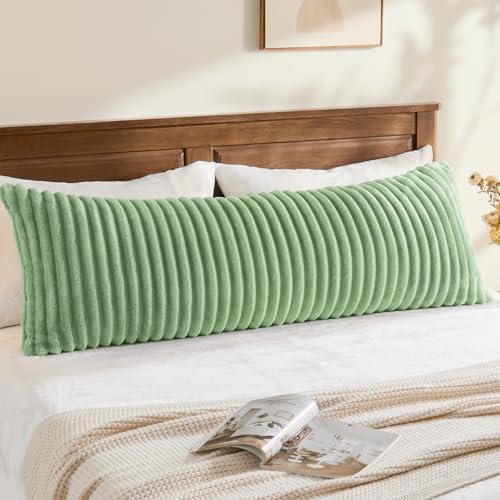 BEDELITE Fluffy Striped Body Pillow Cover with Zipper, Green, 20x54
