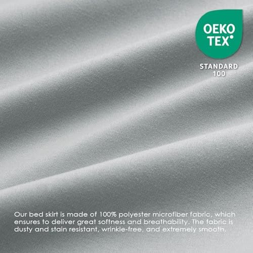 FreshCulture Elastic Wrap Around Bed Skirt - Easy Fit with 22-Inch Tailored Drop, Hotel Quality Dust Ruffle for Full Size Bed (Light Grey)