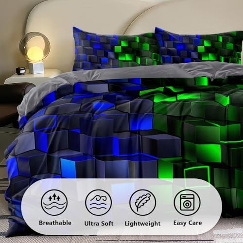 6 Piece 3D Block Comforter Set Queen Size for Boys Kids Room Vibrant Red Gaming Block Bedding Set Bed in a Bag for Boys Girls Kids Teens Bedroom Decorative Queen12