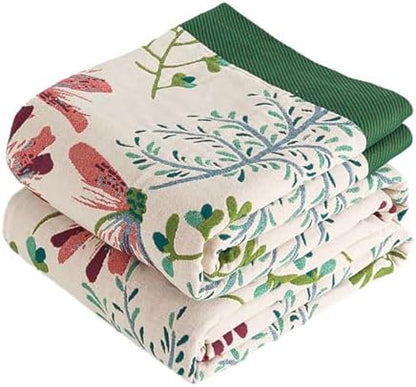 VANJOROY Boho Throw Blanket, 100% Organic Cotton Breathable Ultra Soft 91" x 98" Bed Quilt Throw - All Season Floral Rustic Farmhouse Decor Luxury Reversible Blanket for Sofa Couch Chair and Gift