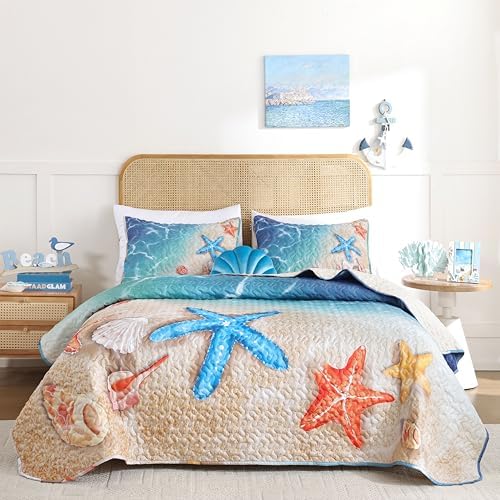 weigelia Coastal Quilt King Size, Beach Lightweight Summer Bedding