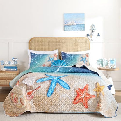 weigelia Coastal Quilt King Size, Beach Lightweight Summer Bedding
