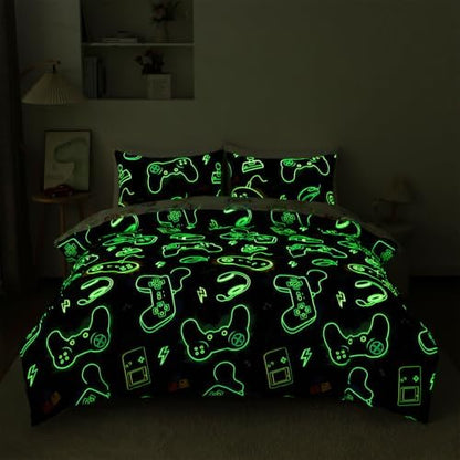 Holawakaka Kid Teen Glow in The Dark Gamer Full Comforter Set 5-Pieces
