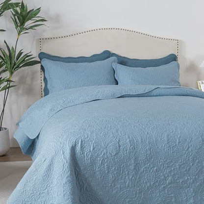 HoneiLife Embroidered Quilt King Size - 3 Piece Microfiber Quilt Sets Lightweight Bedspreads Reversible Coverlets Retro Bed Cover Quited Bedding Set Spring/Summer Quilts