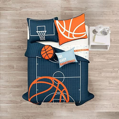 Lush Decor Basketball Game Reversible Quilt Queen Size 5 Piece Set, Full/Queen Navy - Kids Bedding Set - Queen Size Quilt - Sports Décor
