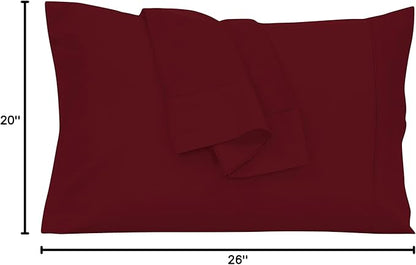 Royale Linens Standard Pillowcase Set of 2 - Bed Pillow Cover - 20"x26" - Red Pillowcases - 1800 Brushed Microfiber, Wrinkle & Fade Resistant - Soft & Cozy- Standard Size Pillow Case (STD,Burgundy)