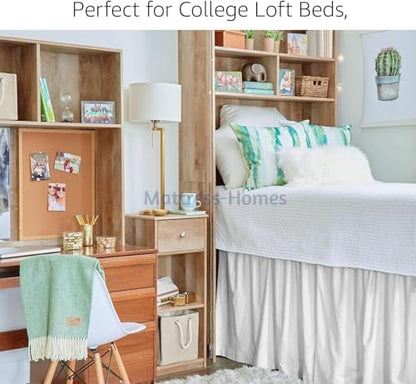 Mattress-Homes Ruffled Dorm Bed Skirt, Twin XL, 54-Inch Drop, Tailored with Split Corners, White Dust Ruffle for Lofted College Beds, Twin Extra Long Dorm Bedding Essential