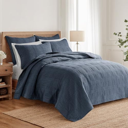 Levtex Home - Cloud Waffle - Quilted Euro Sham Set of 2 - Waffle Weave - Navy - (26x26in.), No Insert - Cotton
