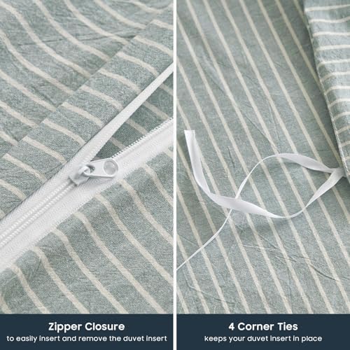 Wake In Cloud Striped Cotton Duvet Cover Set, Greyish Blue, King