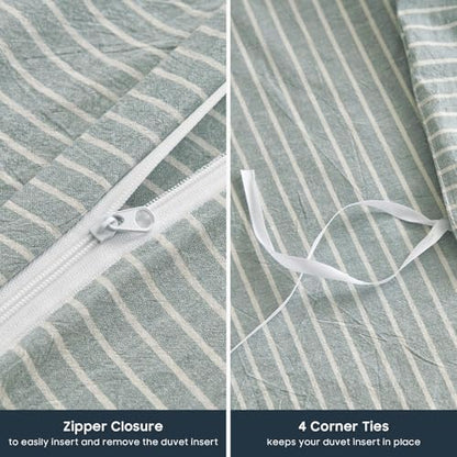 Wake In Cloud Striped Cotton Duvet Cover Set, Greyish Blue, King