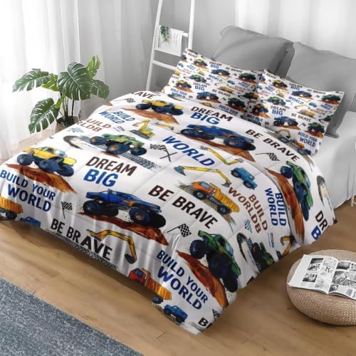 Pamnest Twin Comforter Set, 2 Pieces Truck Construction Bedding, All Season