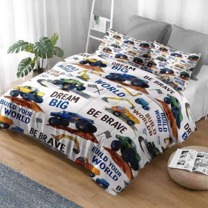 Pamnest Twin Comforter Set, 2 Pieces Truck Construction Bedding, All Season