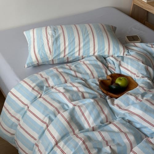 LifeTB Retro Striped Duvet Cover Set Twin 100% Washed Cotton Bedding Set