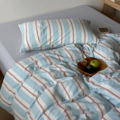 LifeTB Retro Striped Duvet Cover Set Twin 100% Washed Cotton Bedding Set
