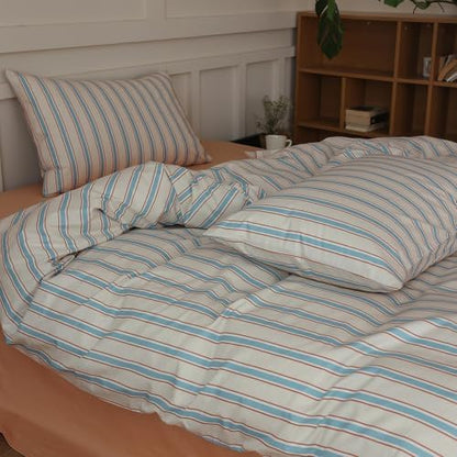 LifeTB Striped Comforter Set Twin XL Size, Fluffy Soft Blue Brown Stripes Pattern Printed Bedding Set, 3 Pieces Lightweight Bedding Comforter Set, Breathable Striped Bed Comforter with 2 Pillowcases