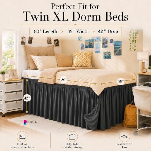 Dorm Room Bed Skirt Twin XL 42" Drop, College Split Corner Bedskirt, Grey