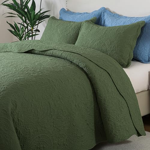 HoneiLife Queen Size Quilt Sets - Embroidered Bedspreads 3-Piece, Reversible Coverlet Lightweight Bedcover Rustic Bedding Set Autumu/Winter Quilts for Queen Bed