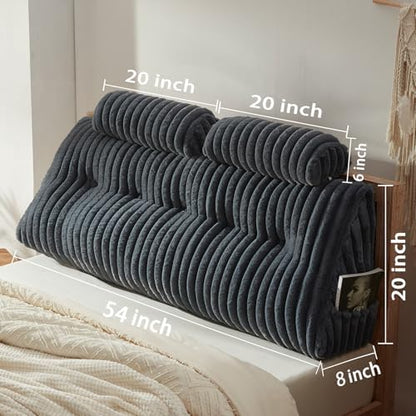 Rycwola Faux Fur Headboard Pillow with 2 Pack Neck Roll Pillow Large Headboard Pillow Soft and Supportive with Removable Cover (Grey, Full)