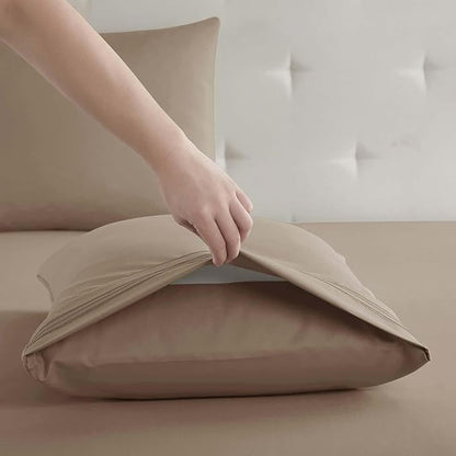Clara Clark Cal King Sheets, 6 Piece Set - Hotel Luxury Sheets for Cal King Size Bed, Super Soft Bedding Set, Cal King Size, Taupe Sand