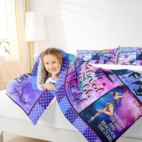 Manfei Gymnastics Comforter Set Queen Size Gymnastics Lovers Bedding Set 3pcs for Gymnast Girls Teens Room Decor, Geometric Checkered Print Quilt Set Luxury Girly Duvet Set with 2 Pillowcases