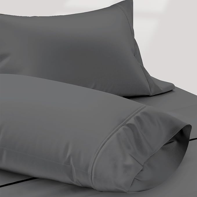 TEXAS LINEN CO. Luxury Egyptian Cotton King Pillow Cases Set of 2-1000 Thread Count Pillowcases for Sleeping, Soft, Cooling Pillow Cover, Extra Long Staple Hotel Quality Pillow Cases - Dark Grey